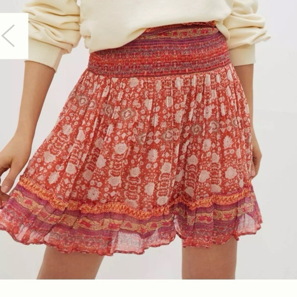 Anthropologie Smocked Mini Skirt Boho Floral Size Medium